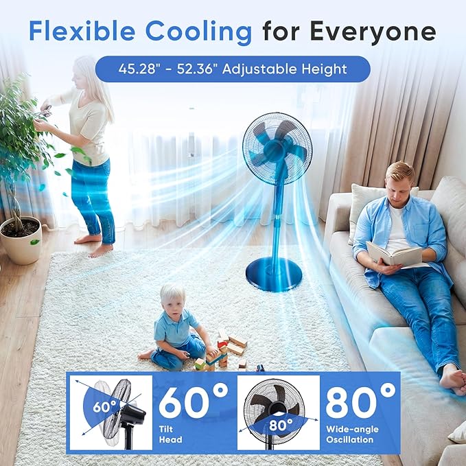 NEWBULIG 17" Pedestal Fans with Remote, Oscillating Standing Fan with 3 Speed & 3 Model, Quiet Timer Stand Up Fan for Indoor, Bedroom, Living Room, Adjustable Height & Tilt Head, Easy Assembly