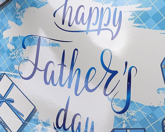 Jaywayang 15.7" Extra Large Happy Father's Day Gift Bag with Card and Tissue Paper (Blue Diamond Grid)