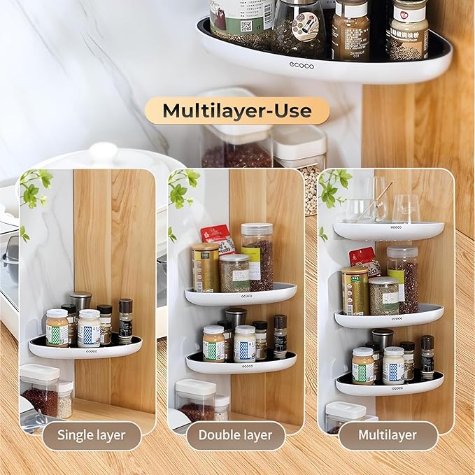 Corner Shelf Wall Mounted, Self Adhesive Bathroom Corner Shelf Organizer, No Drill Triangle Storage Rack for Shower, Kitchen, Toilet - Waterproof ABS Plastic (Gray)
