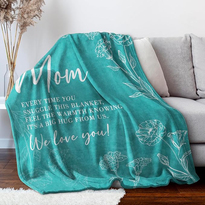GiltGlimmer Gifts for Mom Mothers Day, Mom Birthday Gifts Blanket, Moms Gift for Women from Daughter Son, We Love You Present for Mother Mommy Christmas 60" x 50", Teal