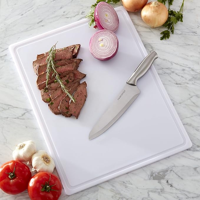 FARBERWARE Extra-Large Plastic Cutting Board, 15x20 Inch Dishwasher-Safe Chopping Board with Juice Groove, Non-Slip Surface, Durable, White