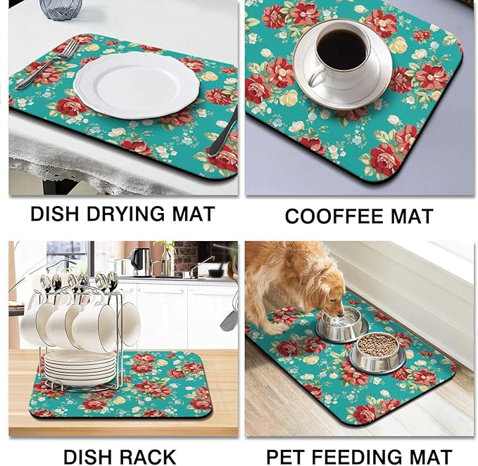 Coffee Bar Mat Accessories for Countertop Absorbent Hide Stain Rubber Backed Dish Drying Mats for Kitchen Counter Draining Pad Decor Gift(24x18in)