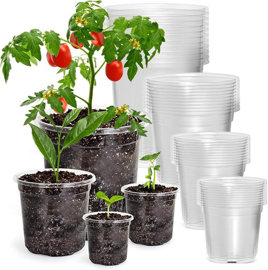 Bluepro Clear Nursery Pots with Drainage Holes, 3.5/4/5/7 Inch, 36-Pack | Clear PET, 9 Each of 4 Sizes, Root and Moisture Visibility, Flexible, Reusable, Indoor Use, Propagation and Seed Starting