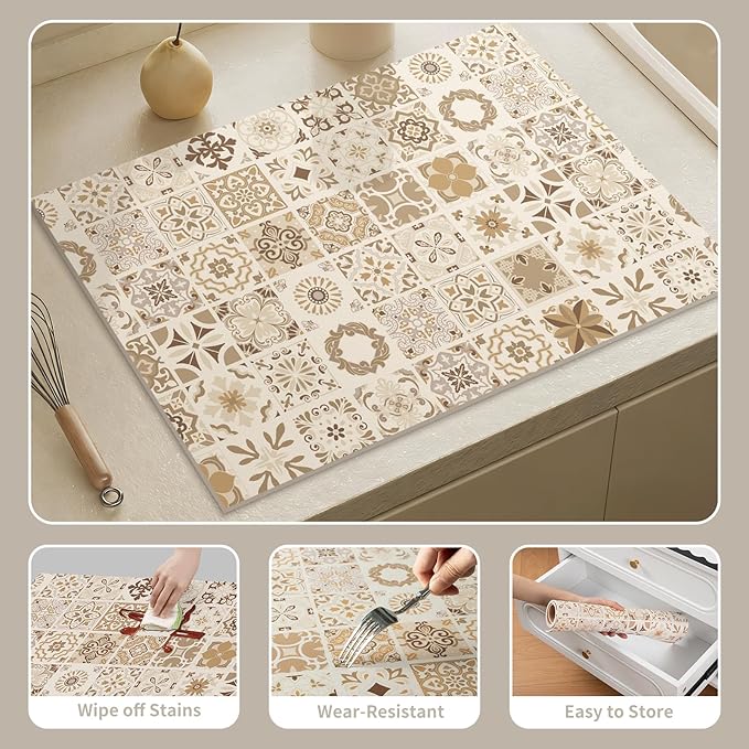 Boho Coffee Espresso Accessories Hide Stain Cuttable Placemat Quick Dry Dish Mat for Kitchen Counter Sink 16"X24" (Elegant Mosaic B)