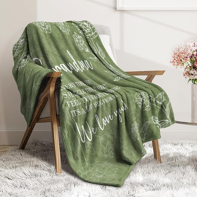 Mothers Day Grandma Gifts, Birthday Gifts for Grandma from Grandkids, to My Grandmother Soft Throw Blanket 50" x 60", Grass Green