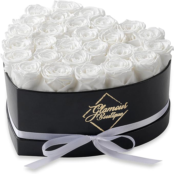GLAMOUR BOUTIQUE 27 Flower Forever Heart Shape Box, for Mom, Eternal Preserved Roses Gift for Her, Long Lasting Flowers Bouquet, for Birthday, Anniversary and Girlfriend - White