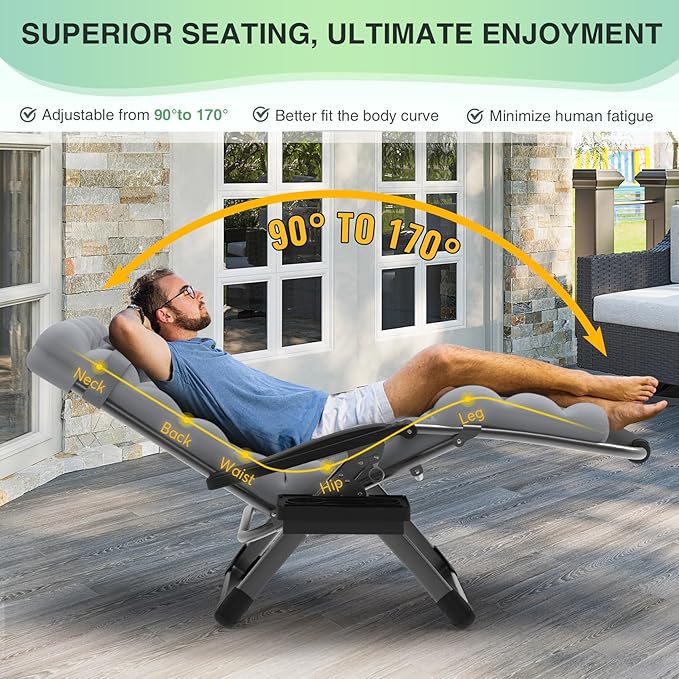 Suteck Zero Gravity Chair, 26In Lounge Chair w/Removable Cushion & Headrest, Reclining Camping Chair w/Upgraded Lock, Large Cup Holder and Footrest, Reclining Patio Chairs Recliner for Indoor Outdoor