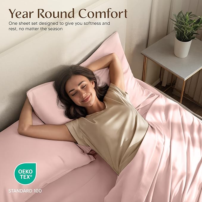 Utopia Bedding Queen Size Sheet Set – 4 Piece Bed Sheets, Soft and Breathable Microfiber, Includes 1 Fitted Sheet, 1 Flat Sheet and 2 Pillowcases – Oeko Tex (Tea Pink)