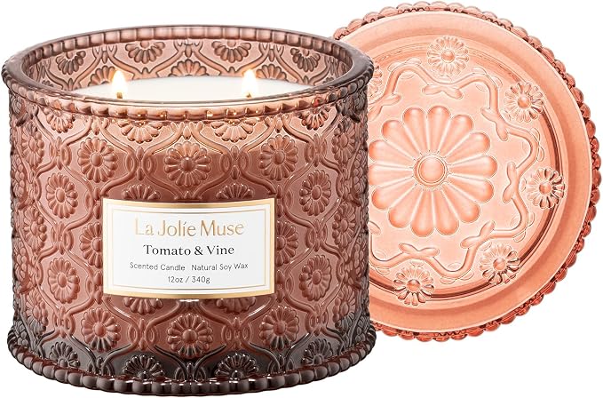 LA JOLIE MUSE Tomato & Vine Scented Candles for Home, Natural Soy Wax, 12oz