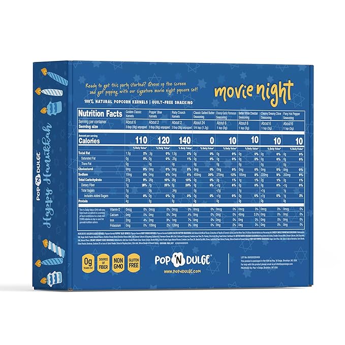 Hanukkah Gifts Movie Night Popcorn Gift Set, Kosher OU-D, Gift Baskets, 5 Gourmet Popcorn Kernels and 5 Flavoring, Non-GMO Hanukkah Set - 10 Pack, Gifts Ideas For Men, Women, Kids