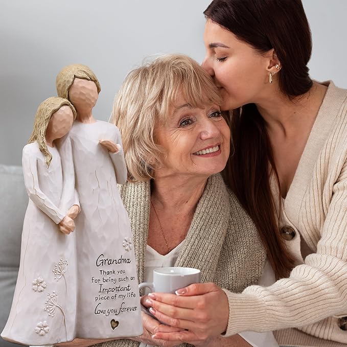 Grandma Birthday Gifts from Granddaughter, Great Grandma Gifts for Birthday Christmas Mothers Day, Grandmother Granddaughter Embrace Hand-Painted Resin Figurine