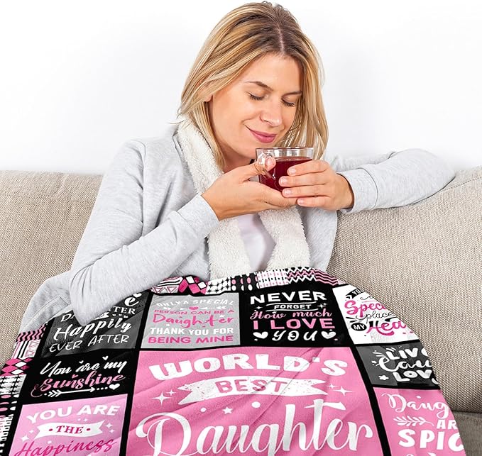 Daughter Mothers Day Birthday Gifts from Mom Dad - World's Best Daughter Ever Gifts - Teen Girl Gifts Trendy Stuff - Graduation Presents for Daughters Adult - Daughters Life Blanket 60"x80"