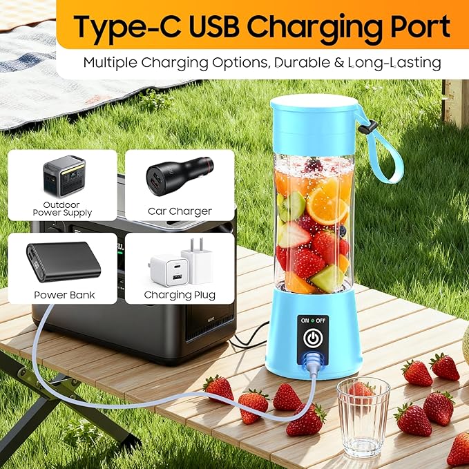 2026 Newly Upgraded Portable Smoothie Blender - Cordless Personal Blender Type-C Rechargeable, 13Oz Juice Cup BAP Free, 20,000Rpm Speed Powerful Blending, Freshly Squeezed in Sports/Office