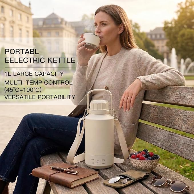 MEGAWISE Portable Electric Kettle 1L, Rapid Boil, Food-Grade 304 Stainless Steel, Auto Shut-Off & Boil-Dry Protection, Compact Hot Water Boiler for Home, Office & Travel