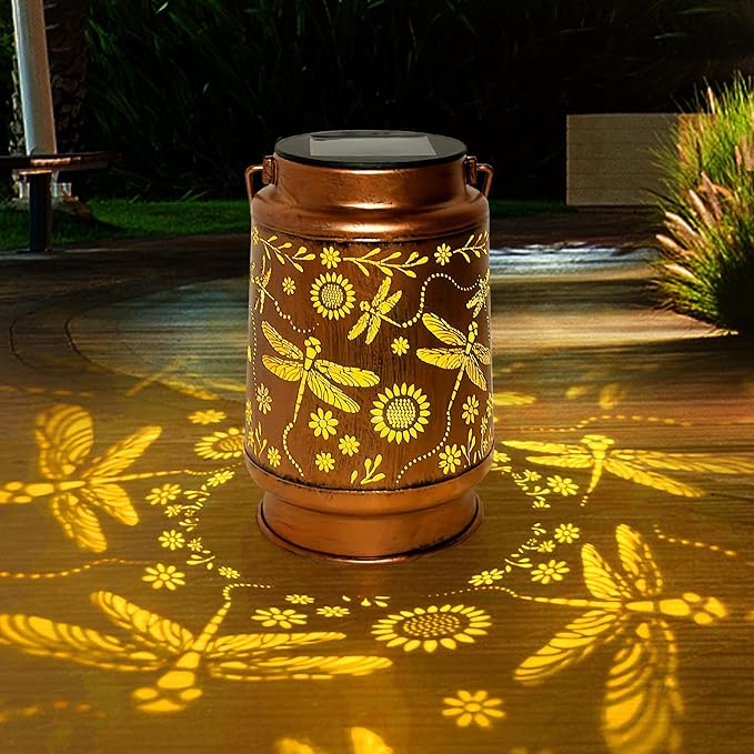 ANYTALK Dragonfly Solar Lantern Lights, Outdoor Lanterns for Garden Decor, Hanging Lantern for Backyard Porch Patio Table Yard Balcony Lawn Pathway, Gifts for Women Grandma Mom, 1PCS