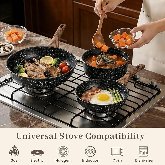 Frying Pans Skillet - 9 Pieces Nonstick Frying Pan Set Includes 3 Sizes (8"/ 10"/ 12"), PFOA Free, Induction & Oven Safe, Easy to Clean for Home Daily Cooking
