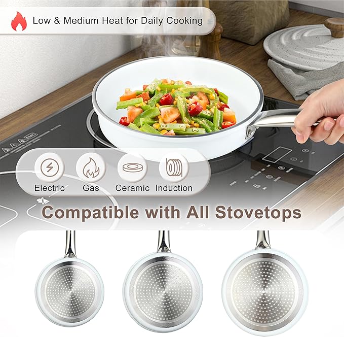 FAB&DELUXE 5Pcs Nonstick Cookware Set, Aluminum Nonstick Pots and Pans with Glass Lids, All Stovetops Compatible, Non-toxic Healthy Kitchen Cooking Sets, PFAS and PFOA Free