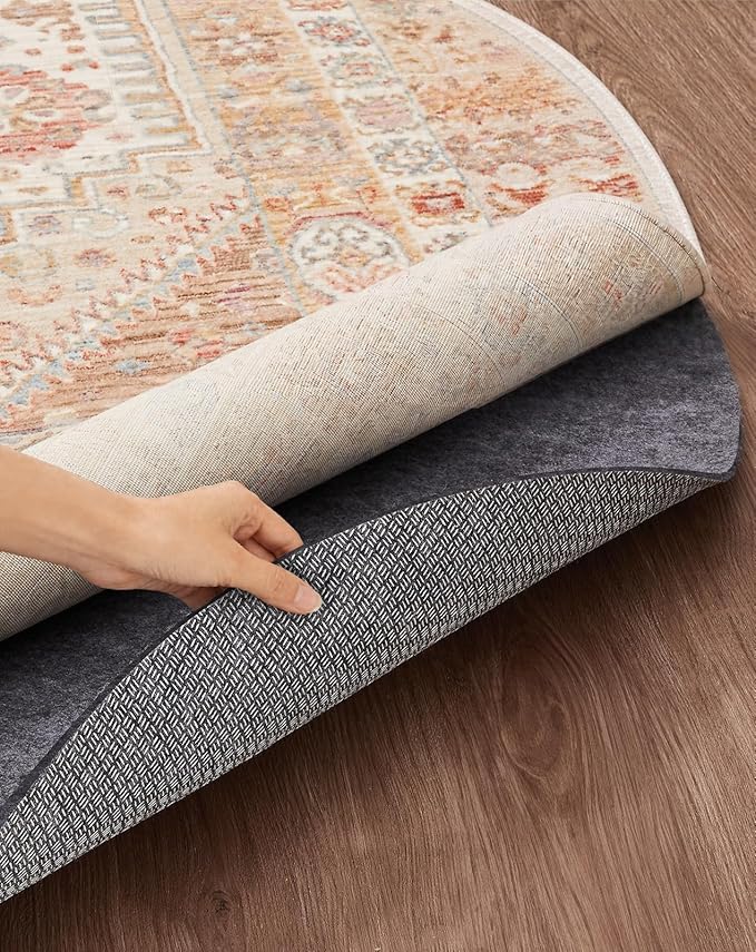 Veken 4 Ft Round Non Slip Cushioned Rug Pad Gripper, Felt and Silicone Backing, 1/4 inch Thick, Carpet Liner Protector Mat for Area Rugs and Hardwood Floors, with Over 99 Pcs Anti-Slip Strips Pattern
