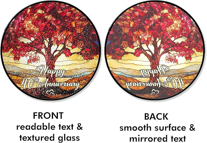 40th Wedding Anniversary Faux Stained Glass Suncatcher, 40 Years Marriage Keepsake Suncatcher, Ruby Wedding for Parents