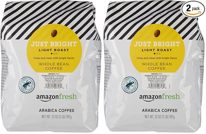 Amazon Fresh, Just Bright Whole Bean Coffee Light Roast, 32 Oz (Pack of 2)