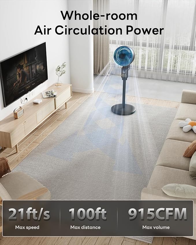 Abolee Pedestal Fan for Bedroom, 100ft Air Circulator Quiet Standing Fan, DC Motor, 4 Speeds & 4Modes, 24H Timer, 70°+90°Oscillation,Remote Control,Floor Fan for Bedroom Living Room Kitchen, Black