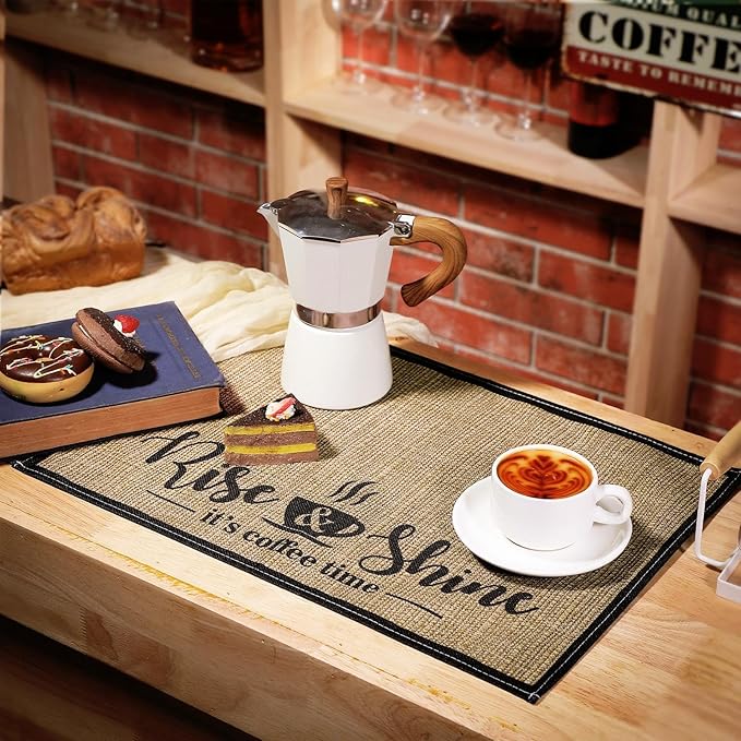 2 Pieces Coffee Bar Mat, 20 x 14 Inch Burlap Placemat With Fabric Backing, Bar Accessories Decor for Machine and Station (Fresh Style)