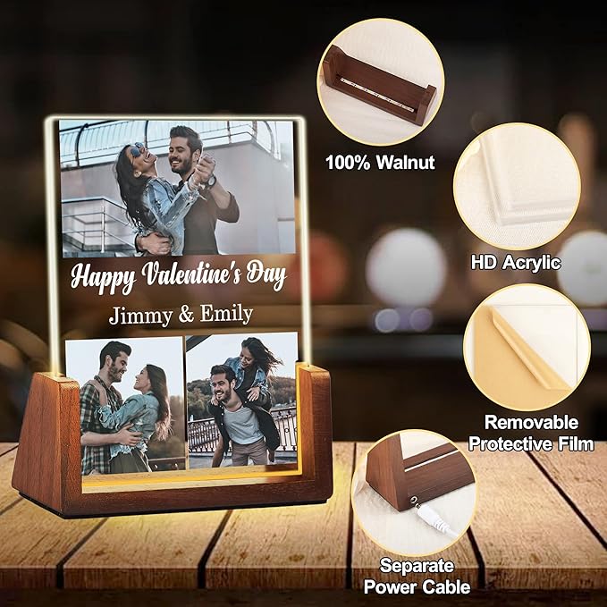 Customized Valentines Birthday Gifts For Her Him Women Men, Custom Light Up Picture Frame With Photo Name, Personalized Anniversary Couples Gifts For Boyfriend Girlfriend Husband Wife