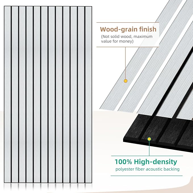 Wood Veneer Sound Panels, 10 Pack 47.2”x23.6” Wall Panels, Decorative Acoustic Panels for Walls, for Office,Home Theater,Studio,Living Room, White Oak(Mitred)