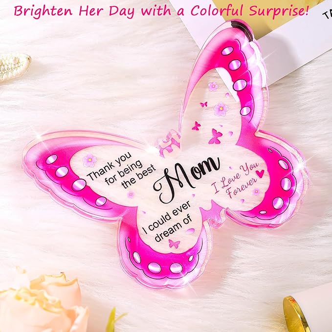 Mothers Day Gifts for Mom, Mom Birthday Gifts - Acrylic Butterfly Plaque 4.3×3.3 inch, Birthday Christmas Mother's Day Presents for Mom from Daughter, Son, Best Mom Ever Gifts