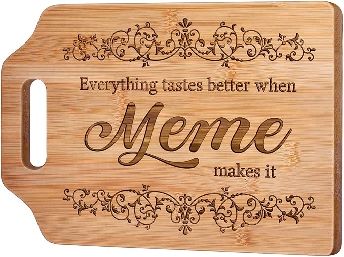 AceThrills Meme Gifts, Meme Mothers Day Gifts for Meme's Birthday, Christmas - 12.3"L × 8.7"W × 0.4"Th Engraved Bamboo Cutting Board