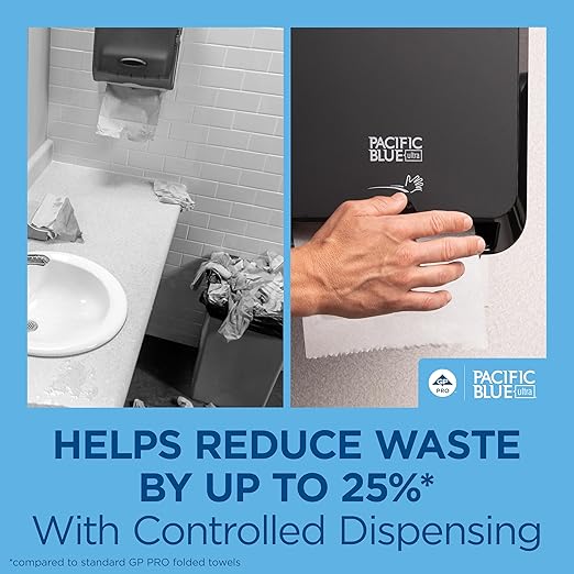 Pacific Blue Ultra 8" High-Capacity Automated Touchless Paper Towel Dispenser Starter Kit by GP PRO (Georgia-Pacific), Black Dispenser (59590) 1 White Towel Roll (26491)