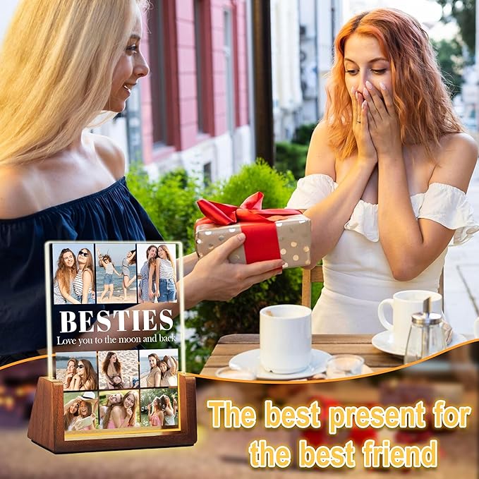 Best Friend Birthday Christmas Gifts For Women, Personalized BFF Light Up Picture Frame, Besties Gifts Acrylic Plaque With Photo Name, Custom Friendship Memories Souvenir Gift For Sister Besties
