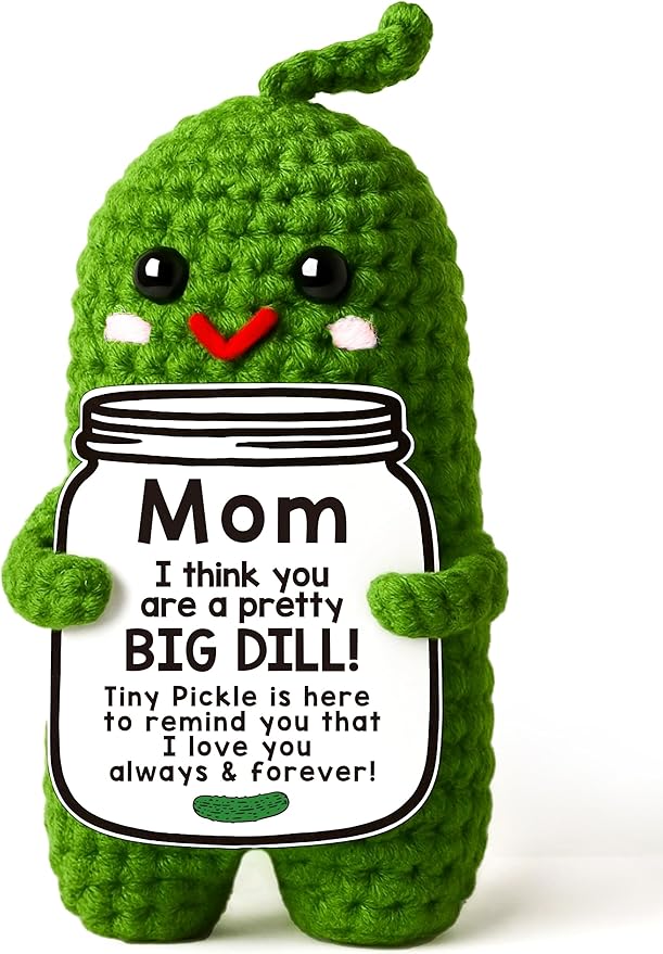 MAMAGIFTREE Mothers Day Birthday Gifts for Mom from Daughter Son, Handmade Crochet Pickle Plush “Big Dill” Gift for Mother in Law or Stepmom Mothers Day Keepsake, I Love You Mama Small Cute Decor