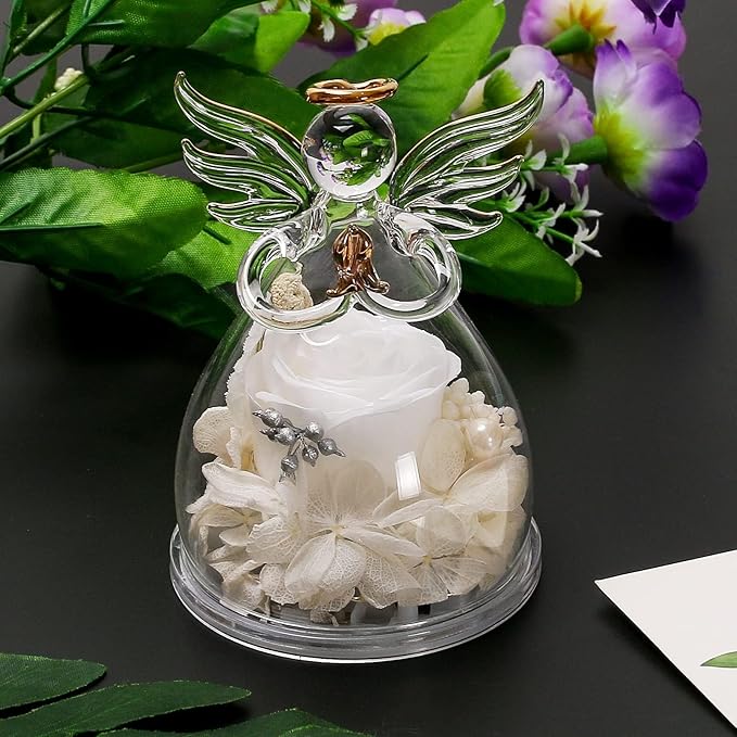 Mothers Day Mom Gifts for Mom,Fresh Flowers for Delivery,Birthday Gifts for Women Her,Preserved Flowers in Angel Figurines,Angel Gifts for Moms Mothers Day Grandma Wife Sister,Light Up White Gift