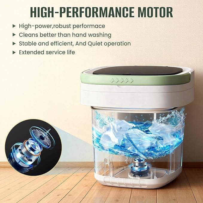20L Foldable Portable Washing Machine, 45dB Ultra Quiet 3 Speed Mini Laundry Washer, No Installation Compact Underwear Clothes Washer for Travel RV Dorm Apartment Camping Home, Green
