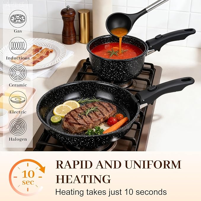 Pots and Pans Set - Non Stick 25 Pieces Cookware Set Pots and Pans with Detachable Handles, Includes Pans, Pots, Utensils, Trivets for Hot Dishes, Lids, Space-Saving Cookware