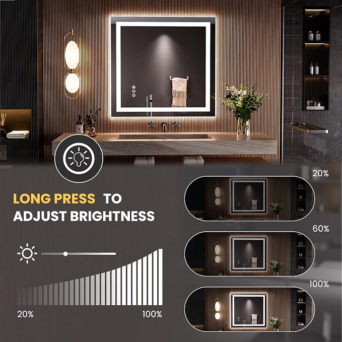 LOAAO 28“X30” LED Bathroom Mirror with Lights, Anti-Fog, Dimmable, Backlit + Front Lit, Lighted Bathroom Vanity Mirror for Wall, Memory Function, Tempered Glass, Safe to Use, ETL Listed