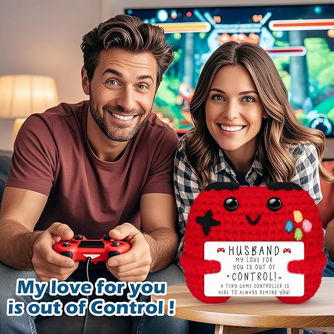 Busy Gaming Life Crochet Game Controller Gifts for Husband Fathers Day Birthday, Best Husband Ever Gifts for Wedding Anniversary from Wife, Anniversary Card Gift for Husband