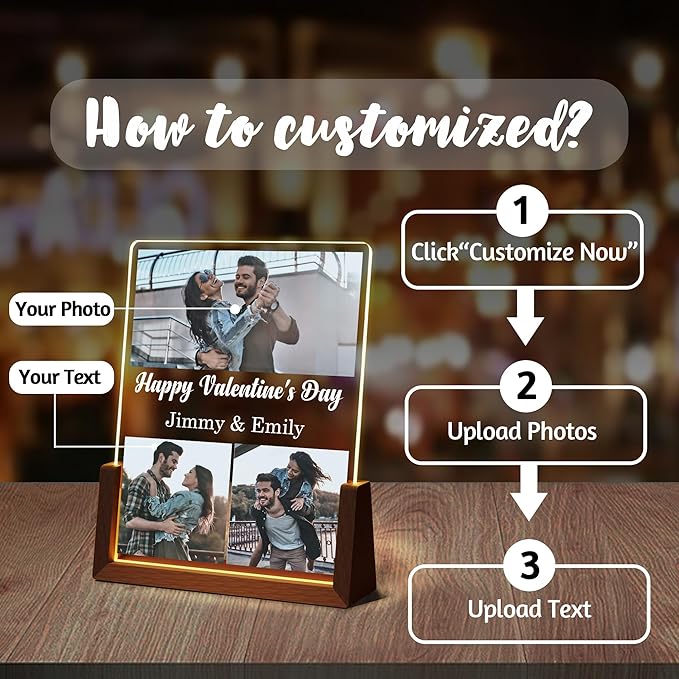 Customized Valentines Birthday Gifts For Her Him Women Men, Custom Light Up Picture Frame With Photo Name, Personalized Anniversary Couples Gifts For Boyfriend Girlfriend Husband Wife