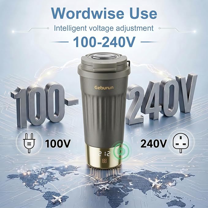 Travel Electric Kettle Portable Water Boiler, 400ml Small Tea Maker with 6 Temp Settings LCD Display, 316 Stainless Steel Vacuum Insulated Tumbler, 100V-240V, Travel Gifts for Men Women(Titanium Gray)