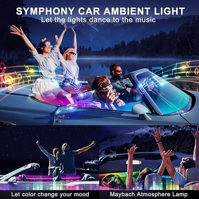 Dreamcolor Acrylic Interior Car LED Strip Light with Wireless APP, RGB 22 in 1 with 175 inches 600 LEDs Fiber Optic Ambient Lighting Kits, Dynamic Chasing Music Sync Neon LED Strip for Car Accessories