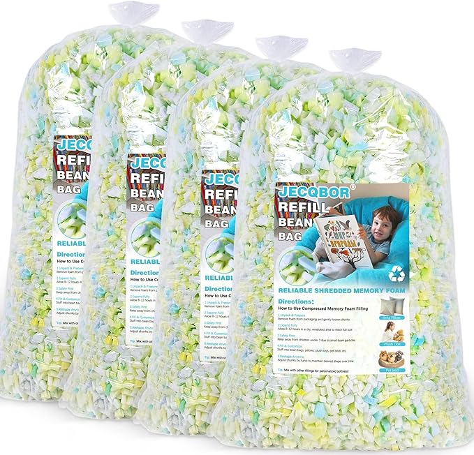 Jecqbor 20lbs Shredded Memory Foam Filling for Bean Bag Chair, Premium Beanbag Stuffing High Density Memory Foam Refill