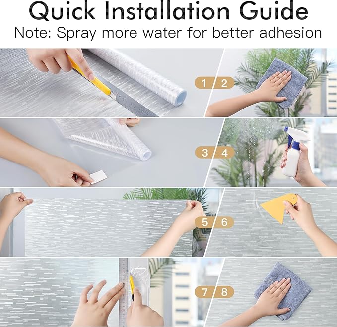 Haton Window Privacy Film, Frosted Glass Film, Sun Blocking Static Cling for Bathroom & Office, Heat Control Anti Glare Removable, UV Rejection Non-Adhesive Covering for Home, 23.6" x 78.7"