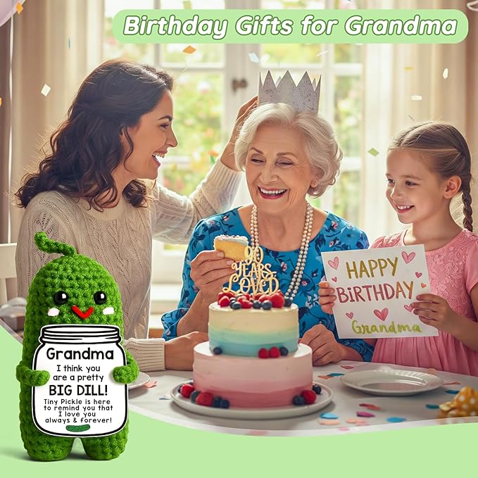 MAMAGIFTREE Grandma Birthday Gifts Mothers Day from Granddaughter Grandson, Crochet Pickle Plush Great Grandma Gifts Grandparents Day Gigi Nana Gift Ideas from Grandkids