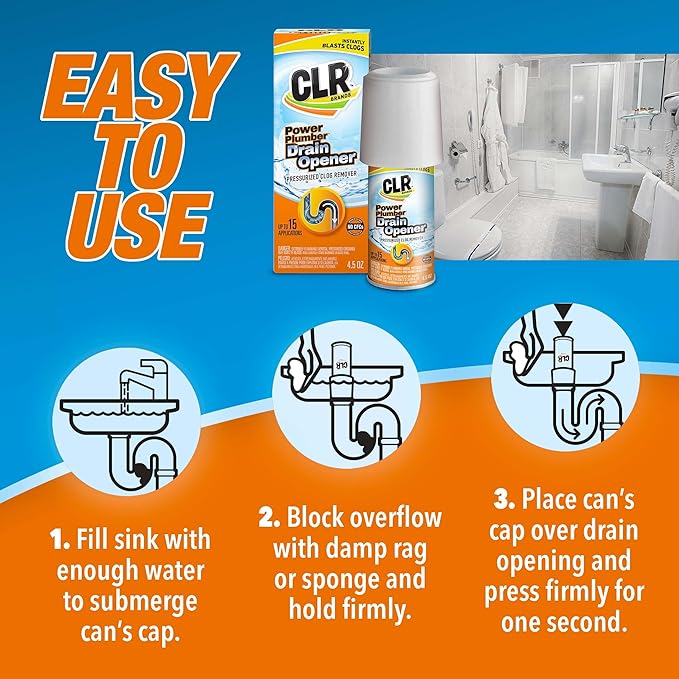 CLR Clog Free Drain Pressurized Drain Clog Remover - For Use on Sinks, Showers, Bathtubs, Toilets and More, 4.5 Ounce Aerosol Can (Pack of 4)