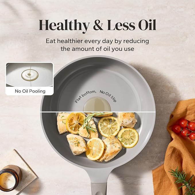 Redchef Ceramic Frying Pan with Glass Lid, Nonstick Deep Saute Pan for All Stovetops, Healthy Cooking Pan, Ergonomic Handle, Fast Even Heating, Splatter Prevention, Oven Safe