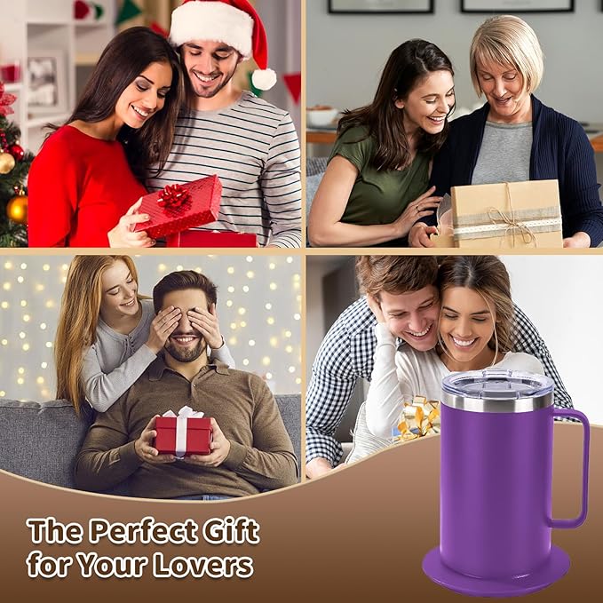 DEQIANG Self Heating Coffee Mug, Heated Coffee Mug with Smart Mug Warmer & Ergonomic Handle, Auto Heat to 131°F, USB-Powered Desk Warmer for Office Home Use, Ideal Coffee Lovers Gift (17oz Purple)