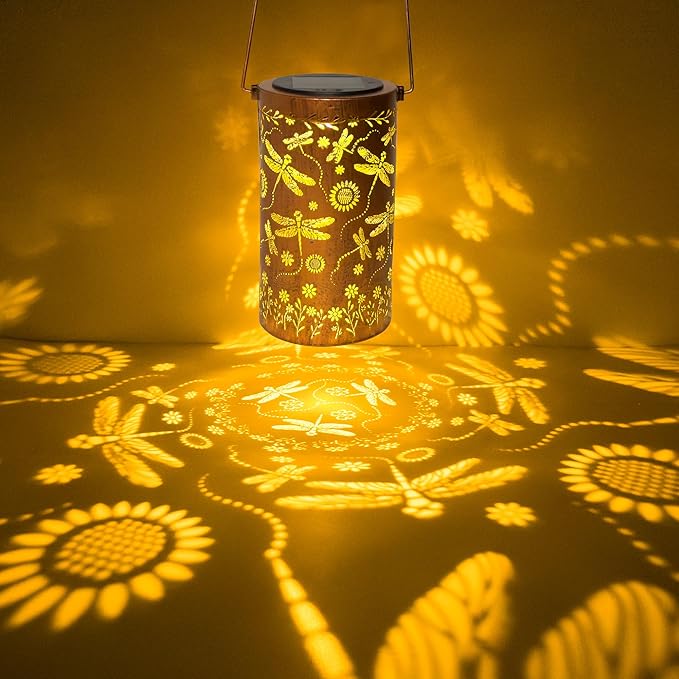ANYTALK Dragonfly Flower Solar Lanterns Outdoor Waterproof, Birthday Gifts for Women Mom Grandma, Hanging Solar Lights for Yard, Patio, Porch, Garden Decor, Christmas Gifts for Her/Him
