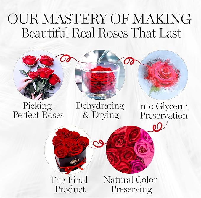 GLAMOUR BOUTIQUE 7 Flower Forever Heart Shape Box, for Mom, Eternal Preserved Roses Gift for Her, Long Lasting Flowers Bouquet, for Birthday, Anniversary and Girlfriend - Red