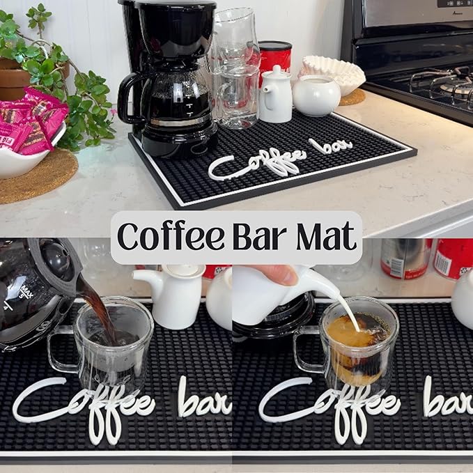 Coffee Bar Mat for Countertop, Silicone Espresso Machine Mat 18x12 Inch – Non-Slip Rubber Barista Mat for Counter, Kitchen Bar Mat for Coffee Station, Spill Catcher, Modern Home Decor Accessory